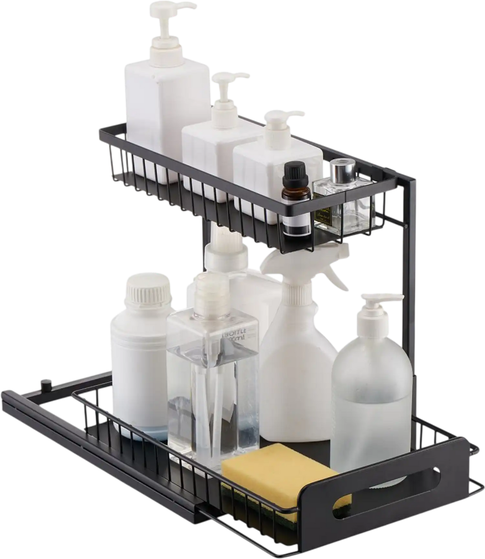 VEVOR 2 Tier Pull Out Cabinet Organizer(10.7"W x 14.2"D ), Under Sink Organizer and Storage, Slide Out Drawer Cabinet Organizer, Wire Basket Sliding Shelf, 12.5"Wx15.5"Dx13"H Install Size for Cabinet