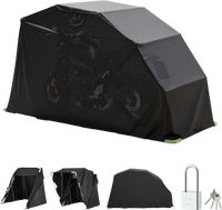 VEVOR Motorcycle Storage Shelter with Security Lock, 600D Oxford Flip-Up Garage Tent, Heavy-Duty All-Weather Motorcycle Cover with Ventilation Windows, 136x54x75 in Outdoor Vehicle Shelter, Black
