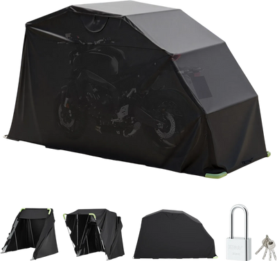 VEVOR Motorcycle Storage Shelter with Security Lock, 600D Oxford Flip-Up Garage Tent, Heavy-Duty All-Weather Motorcycle Cover with Ventilation Windows, 136x54x75 in Outdoor Vehicle Shelter, Black