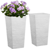 VEVOR Tall Planters Set of 2, 23 Inch Large Outdoor Taper Planters for Outdoor Indoor Plants, Front Porch Plastic Modern Flower Pots with Casters, Inner Pot & Drainage Holes for Patio, Garden, White
