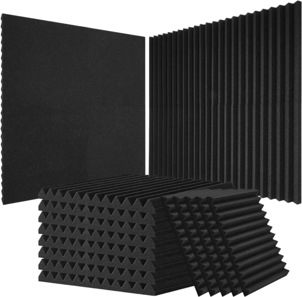 VEVOR Acoustic Foam Panels, 80 Pack 12 x 12 x 1 inches, High Density Soundproof Wall Panels,Fire-Resistant Acoustic Panels,Sound Dampening Absorbing Panels for Studio Wall and Ceiling,Black