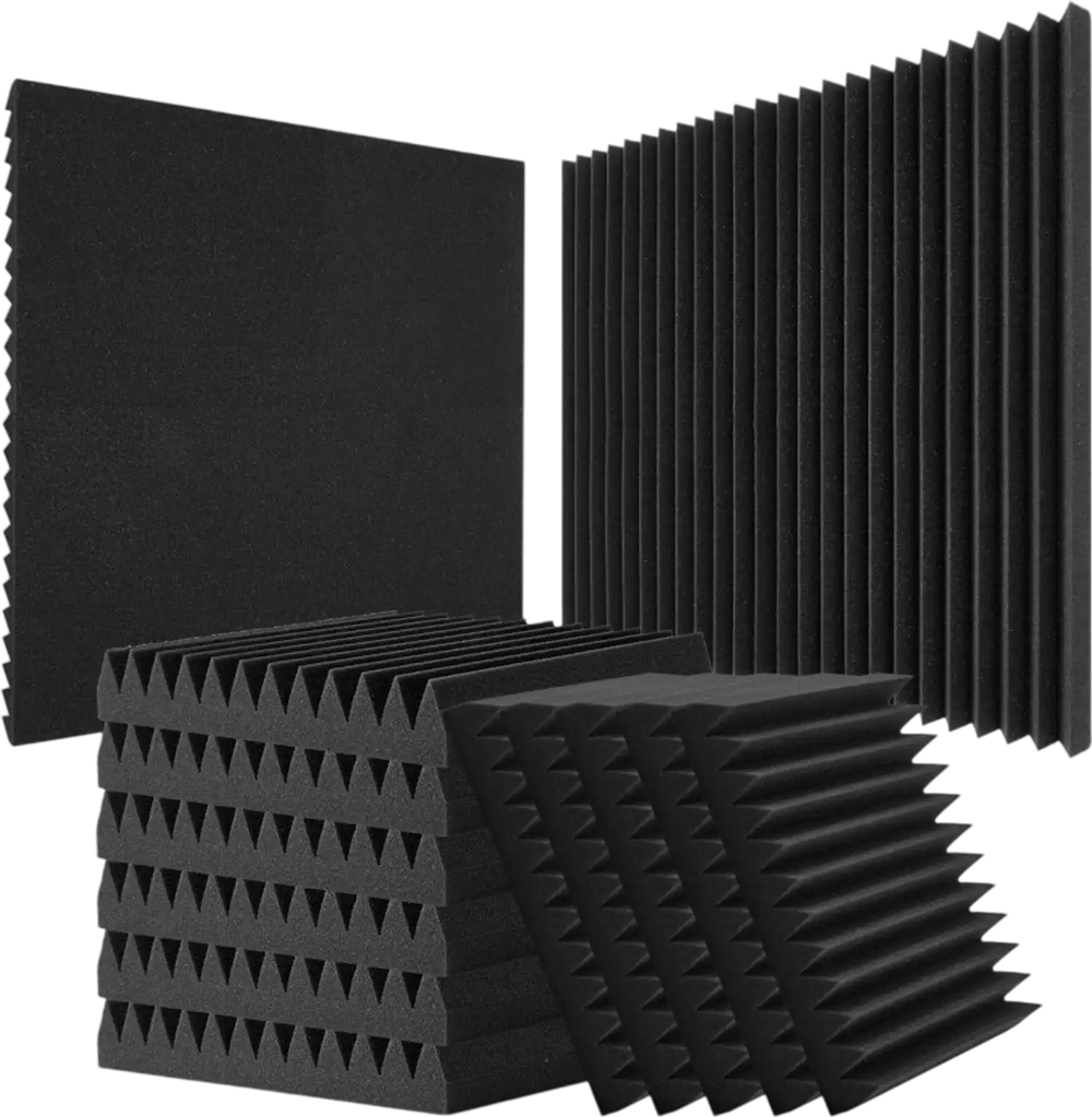 VEVOR Acoustic Foam Panels, 50 Pack 12 x 12 x 2 inches, High Density Soundproof Wall Panels,Fire-Resistant Acoustic Panels,Sound Dampening Absorbing Panels for Studio Wall and Ceiling,Black