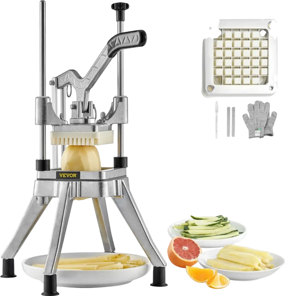 VEVOR Commercial Vegetable Fruit Chopper 1/2″ Blade Heavy Duty Professional Food Dicer Kattex French Fry Cutter Onion Slicer Stainless Steel for Tomato Peppers Potato Mushroom, Sliver