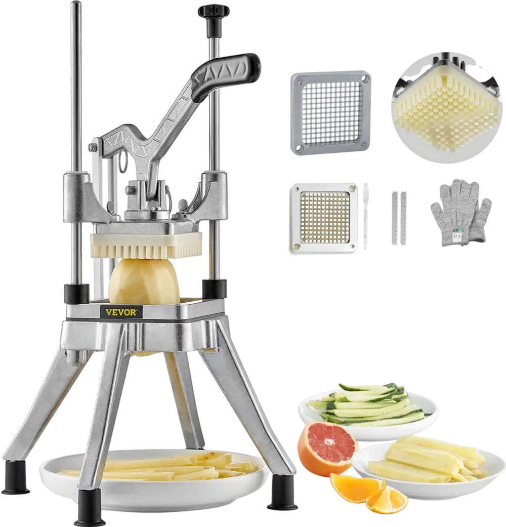VEVOR Commercial Vegetable Fruit Chopper 1/4" Blade Heavy Duty Professional Food Dicer Kattex French Fry Cutter Onion Slicer Stainless Steel for Tomato Peppers Potato Mushroom