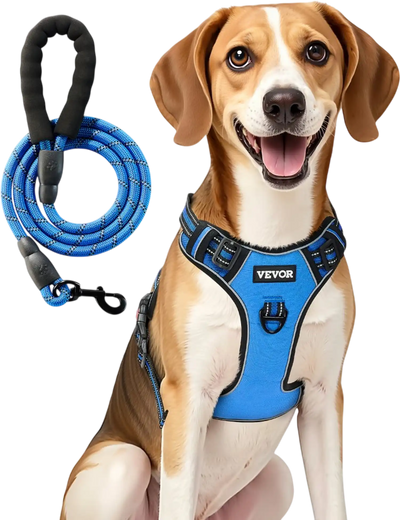VEVOR Dog Harness for Large Dogs, No Pull Adjustable Dog Vest Pet Harness, with 5ft Leash, Handle, Metal Rings, Buckles, Reflective Stitching 600D Oxford Fabric, for Training, Walking, and Hiking