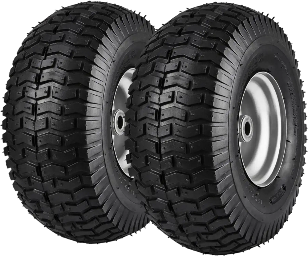 VEVOR Lawn Mower Tires, 15x6-6" Lawn Tractor Tires, 2-Pack Tire and Wheel Assemblies, Turf Pneumatic Tires with 3" Centered Hub and 3/4" Bushing Size, 16 PCS Adapters for Riding Mowers Lawn Tractors