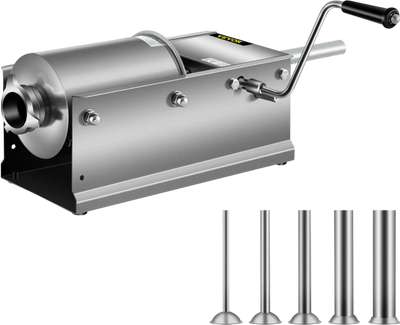 VEVOR Manual Sausage Stuffer, 3 L / 7 LBS Horizontal Sausage Machine, Dual-Speed Meat Stuffer, Made of Food-Grade 304 Stainless Steel, Includes 5 Stuffing Tubes, for Home Kitchen Restaurant Commercial