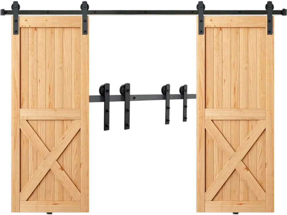 VEVOR 8FT Sliding Barn Door Hardware Kit, 330LBS Heavy Duty Barn Door Track Kit for Double Doors, Fit 3.7-4.3FT Total Wide and 1.3"-1.8" Thick 2 Door Panel, with Smooth & Silent Pulley (I Shape)