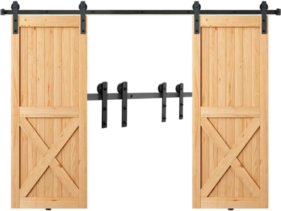 VEVOR 8FT Sliding Barn Door Hardware Kit, 330LBS Heavy Duty Barn Door Track Kit for Double Doors, Fit 3.7-4.3FT Total Wide and 1.3