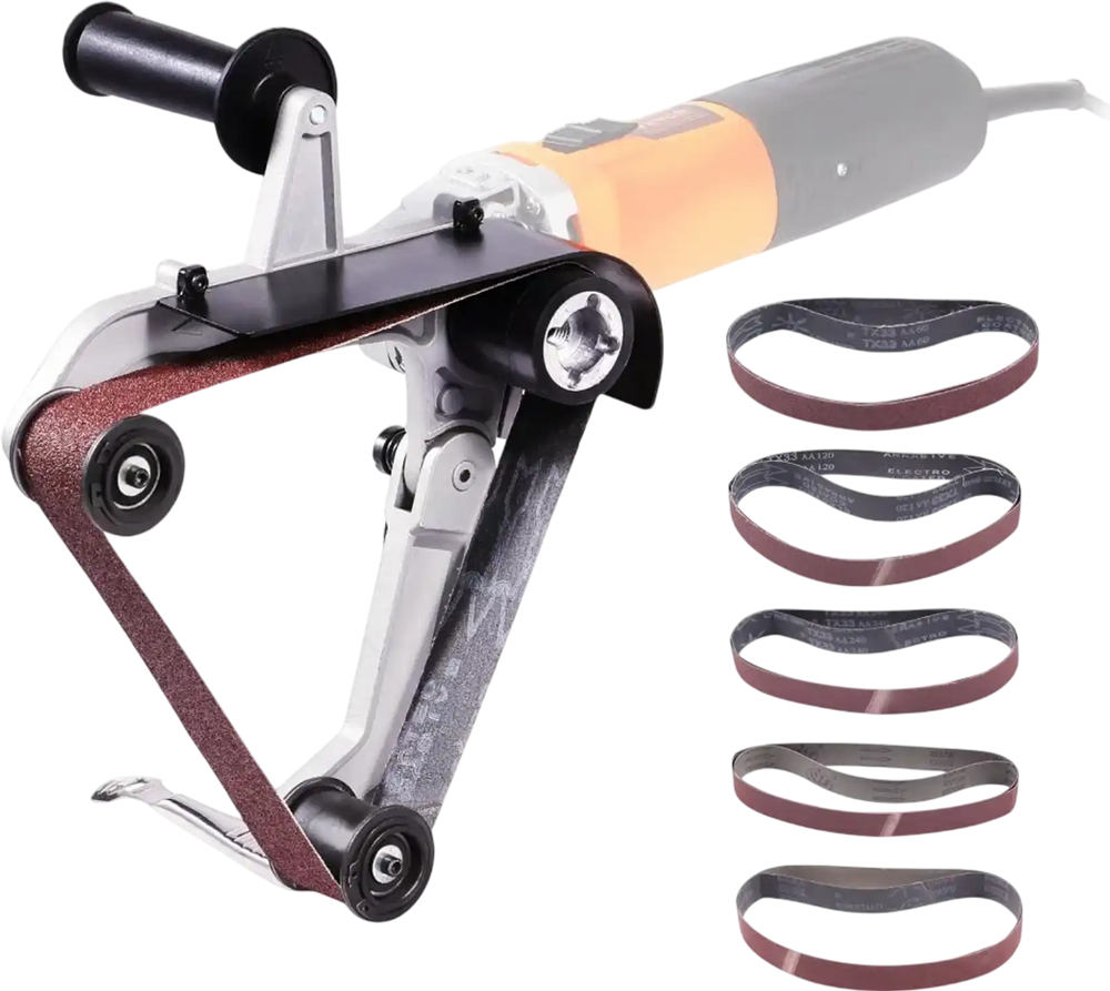 VEVOR Belt Sander Adapter for Angle Grinder, Pipe or Tube Sanding Attachment with 5/8-11" Imperial Thread and 10PCS Sanding Belts, Belt Sander Attachment Pipe Polishing Adapter for Rust Removal