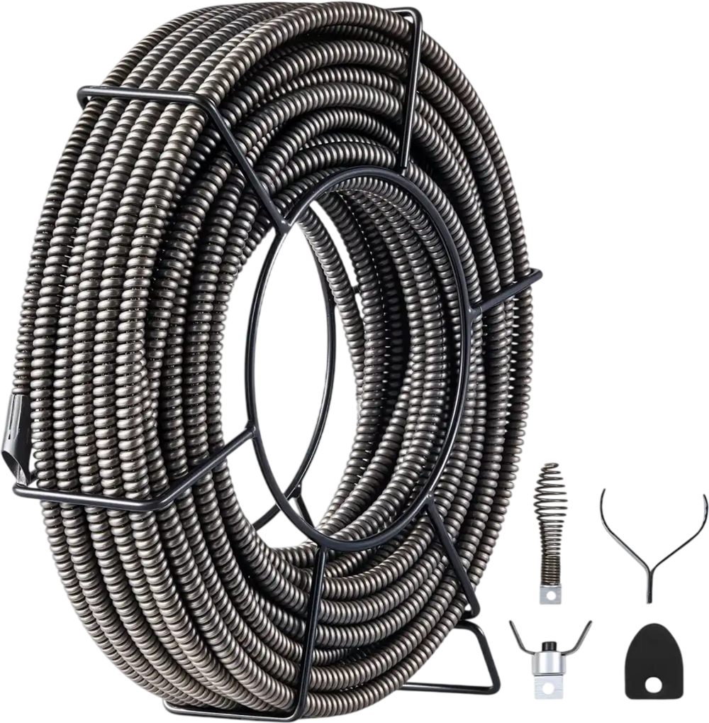 VEVOR Drain Cleaning Cable 100 Feet x 1/2 Inch Solid Core Cable Sewer Cable Drain Auger Cable Cleaner Snake Clog Pipe Drain Cleaning Cable Sewer Drain Auger Snake Pipe