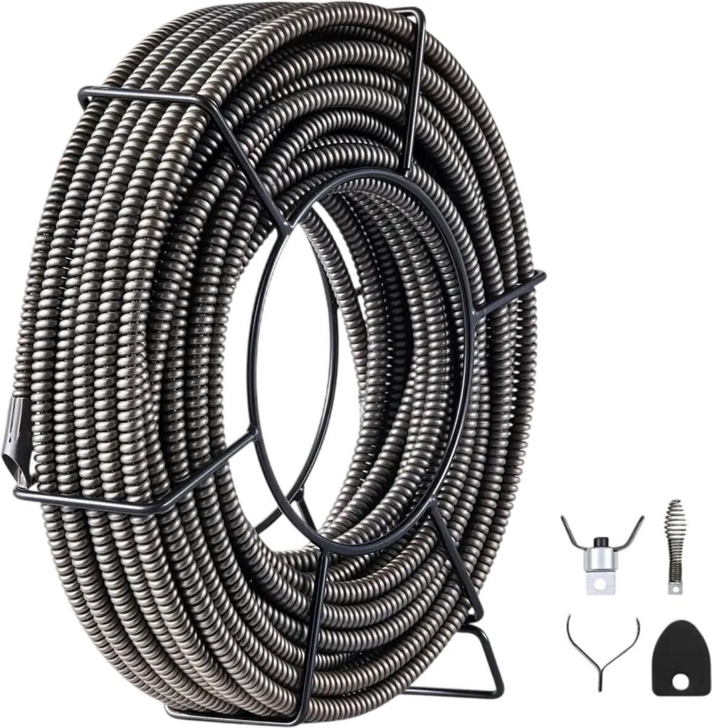 VEVOR Drain Cleaning Cable 75 Feet x 1/2 Inch Solid Core Cable Sewer Cable Drain Auger Cable Cleaner Snake Clog Pipe Drain Cleaning Cable Sewer Drain Auger Snake Pipe