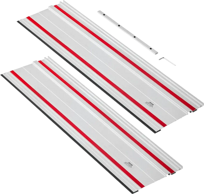 VEVOR Track Saw Guide Rail, 55-Inch Cutting Range, Kit Includes 2 x 27.5 in Aluminum Extruded Guide Rails and 1 Connector, Compatible with Makita, Festool & WEN Track Saws, for Woodworking Projects
