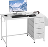 VEVOR Computer Desk with Fabric Drawers, 47 Inch Reversible Study Work Writing Desk for Modern Home Office Bedroom, Simple Modern Cute PC Table Metal Frame Business Furniture, White