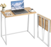VEVOR Folding Desk, 31.5" Foldable Table for Small Spaces with Storage Hooks, Space Saving Computer Table, Writing Workstation for Home Office, Easy Assembly, Oak