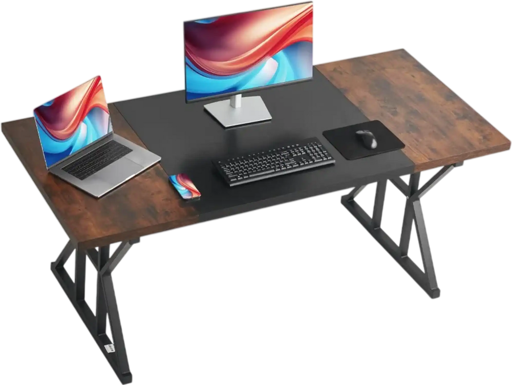 VEVOR Executive Desk 70.9 x 31.5 inch, Large Computer Desk PC Workstation for Home Office, Modern Simple Wood Laptop Study Writing Table Metal Frame Business Furniture, Rustic Brown and Black