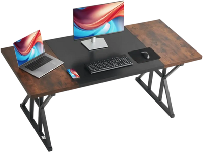 VEVOR Executive Desk 70.9 x 31.5 inch, Large Computer Desk PC Workstation for Home Office, Modern Simple Wood Laptop Study Writing Table Metal Frame Business Furniture, Rustic Brown and Black