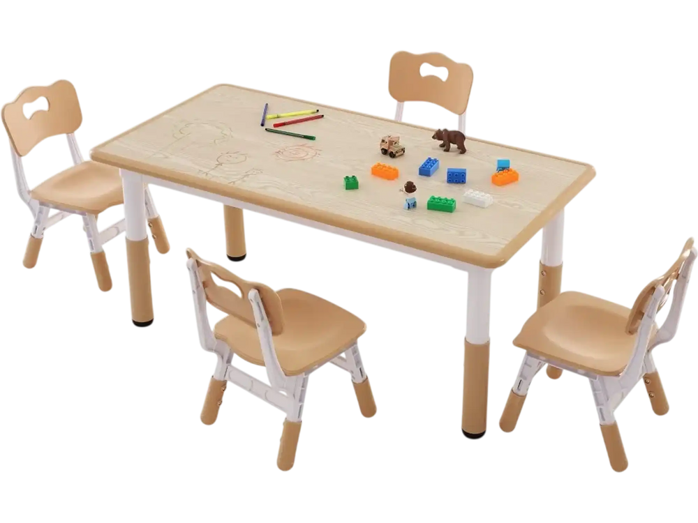 VEVOR Kids Table and 4 Chairs Set, Height Adjustable Toddler Table and Chair Set, Graffiti Desktop, Children Multi-Activity Table for Art, Craft, Reading, Learning