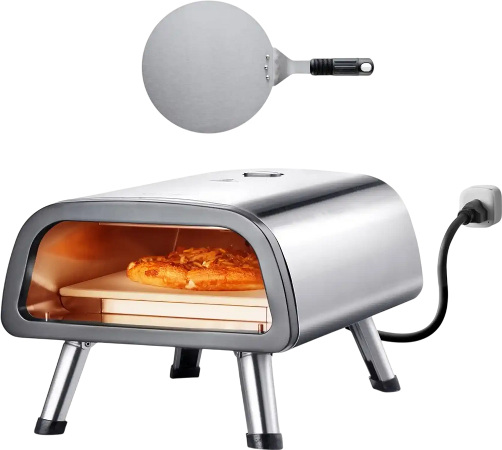 VEVOR 12" Electric Pizza Oven Countertop, Stainless Steel Pizza Maker Machine with Pizza Stone and Spatula, Heats up to 850°F, Multipurpose Indoor & Outdoor Pizza Cooker for Restaurant Home Camping