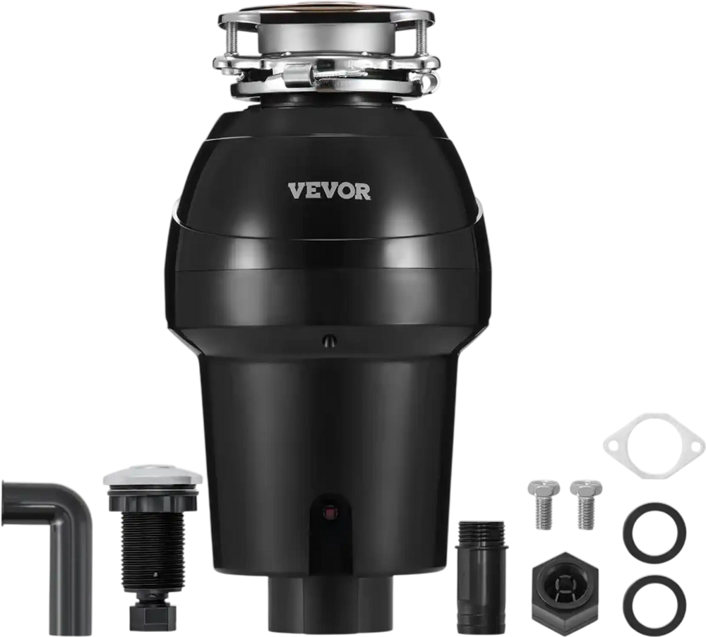 VEVOR Garbage Disposal, 1.25HP 3360RPM Continuous Feed Food Waste Disposer, 3-Bolt Mount Food Waste Grinding System with Sound Reduction, Power Cord & Splash Guard for Kitchen Sinks