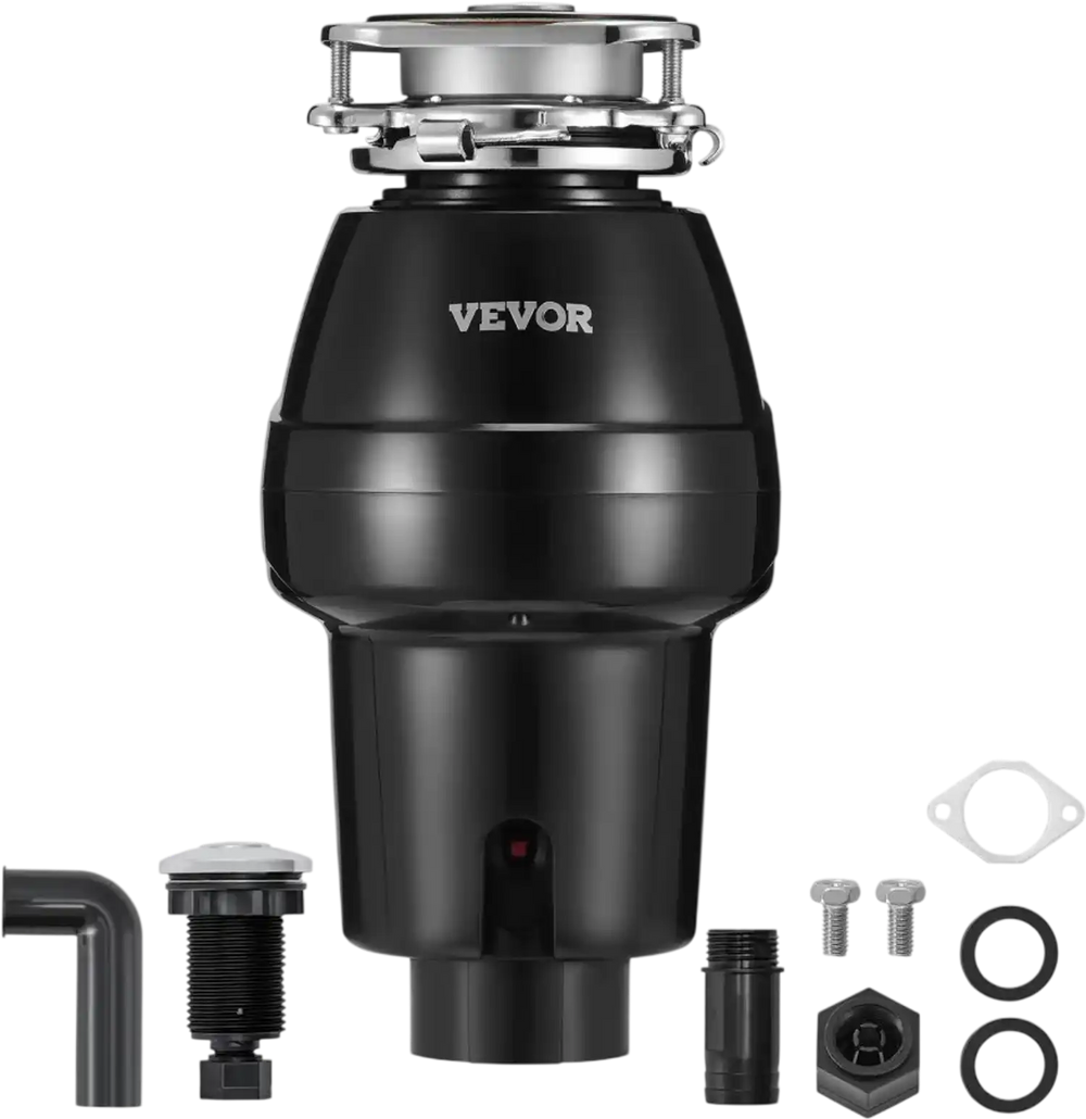 VEVOR Garbage Disposal, 1/2 HP 3450RPM Continuous Feed Food Waste Disposer, 3-Bolt Mount Food Waste Grinding System with Sound Reduction, Power Cord & Splash Guard for Kitchen Sinks
