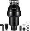 VEVOR Garbage Disposal, 3/4 HP 3260RPM Continuous Feed Food Waste Disposer, 3-Bolt Mount Food Waste Grinding System with Sound Reduction, Power Cord & Splash Guard for Kitchen Sinks