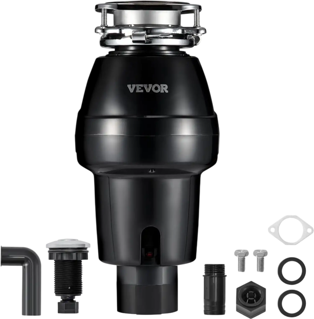 VEVOR Garbage Disposal, 3/4 HP 3260RPM Continuous Feed Food Waste Disposer, 3-Bolt Mount Food Waste Grinding System with Sound Reduction, Power Cord & Splash Guard for Kitchen Sinks