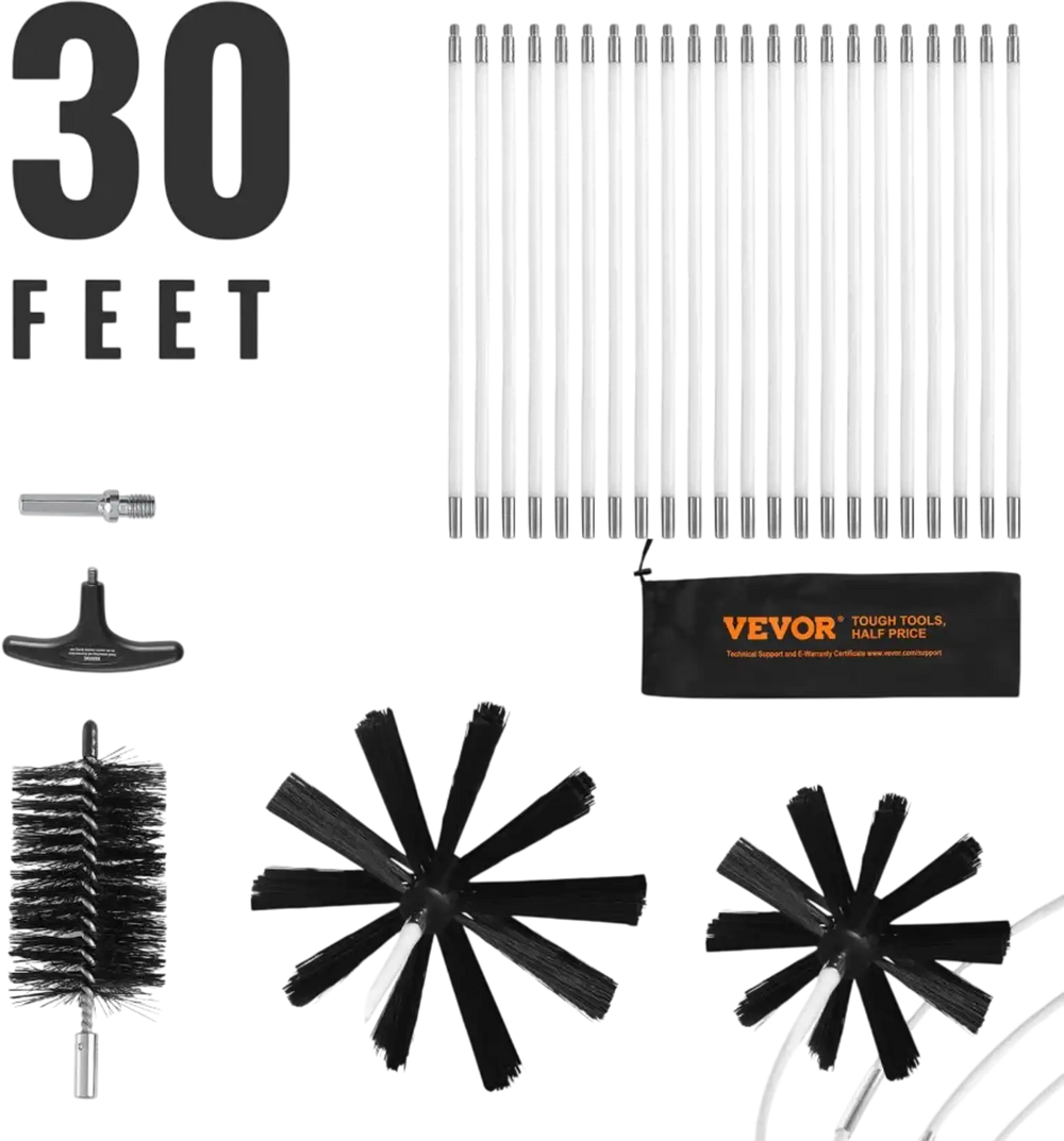 VEVOR 22 Pieces 30 FEET Dryer Vent Cleaner Kit, Include 3 Different Sizes Flexible Lint Trap Brush, Reinforced Nylon Duct Cleaning Dryer Vent Brush, Dryer Cleaning Kit with Clamp Connectors
