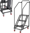 VEVOR 3-Step Rolling Warehouse Ladder, Industrial Alloy Steel Mobile Step Stair with Handrails, Non-Slip Perforated Steps & Locking Wheels, 450LBS Heavy Duty Platform Ladder for Garage Library