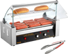 VEVOR Hot Dog Roller 5 Rollers 12 Hot Dogs Capacity, 750W Stainless Sausage Grill Cooker Machine with Dual Temp Control Glass Hood Acrylic Cover Bun Warmer Shelf Removable Oil Drip Tray ETL Certified