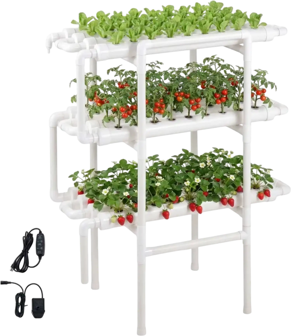VEVOR Hydroponics Growing System Kit, 3-Tier 108 Sites UPVC Pipe Hydroponic Grow Kit with Timed Irrigation, Sun & Light Blocking Pipes, Indoor Home Garden Vegetable Planting Grow Kits for Fruit Herb