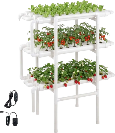 VEVOR Hydroponics Growing System Kit, 3-Tier 108 Sites UPVC Pipe Hydroponic Grow Kit with Timed Irrigation, Sun & Light Blocking Pipes, Indoor Home Garden Vegetable Planting Grow Kits for Fruit Herb
