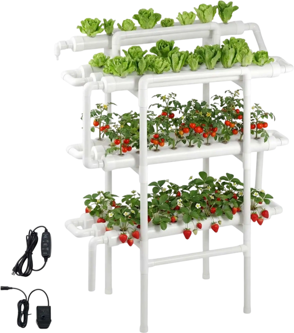 VEVOR Hydroponics Growing System Kit, 3-Tier 90 Sites UPVC Pipe Hydroponic Grow Kit with Timed Irrigation, Sun & Light Blocking Pipes, Indoor Home Garden Vegetable Planting Grow Kits for Fruit Herb