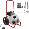 VEVOR Drain Cleaner Machine 75 FT x 3/8 Inch, Sewer Snake Auger Manual Feed on Wheels, Portable Drain Cleaning Machine with 6 Cutters & Air-activated Foot Switch for 2" to 4" Pipes