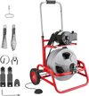 VEVOR Drain Cleaner Machine 75 FT x 1/2 Inch, Sewer Snake Auger on Wheels, Manual Feed Drain Cleaning Machine with Adjustable Drum Angle, 6 Cutters & Air-activated Foot Switch for 2" to 6" Pipes