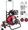 VEVOR Drain Cleaner Machine 100 FT x 1/2 Inch, Auto Feed Sewer Snake Auger, Portable Drain Cleaning Machine with Climbing Wheels, Adjustable Drum, 8 Cutters & Foot Switch for 2" to 6" Pipes