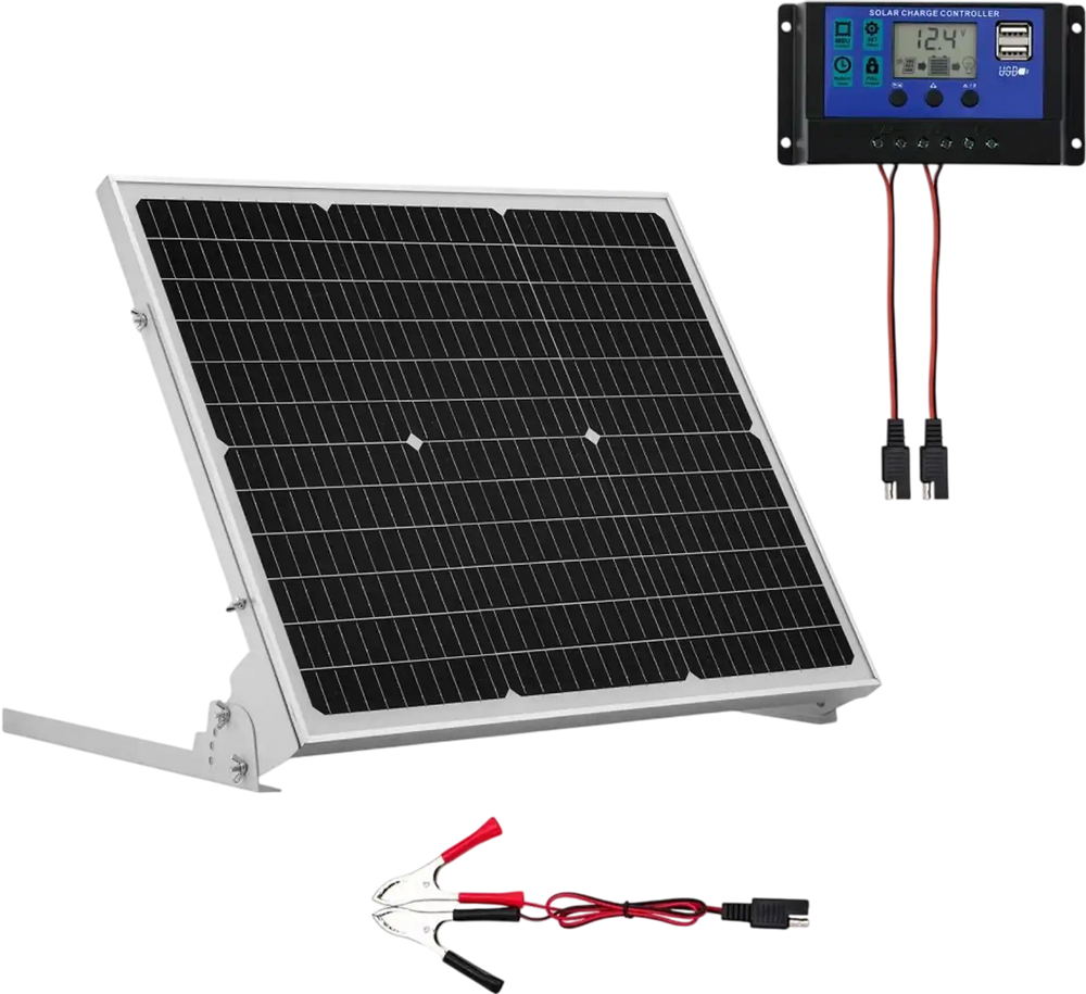 VEVOR 50W 12V Solar Battery Trickle Charger Maintainer, Mono Solar Panel Battery Charger with Upgraded MPPT Controller & Adjustable Mount Bracket, IP65 Waterproof for Car Boat RV Trailer House Roof
