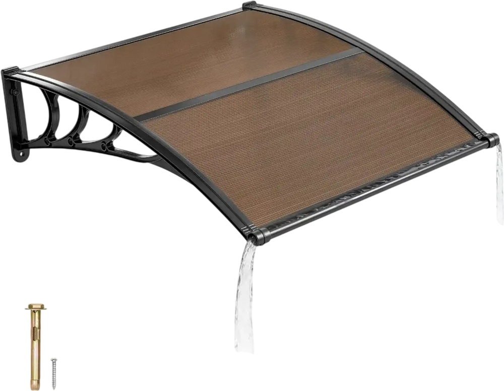 VEVOR Awnings for Door Entrance, 38 x 40 in, Exterior Front Door Window Awnings with Drainage & ABS Bracket, Rain Snow Sun Protection, Overhang Polycarbonate Door Canopy for Porch Patio, Brown