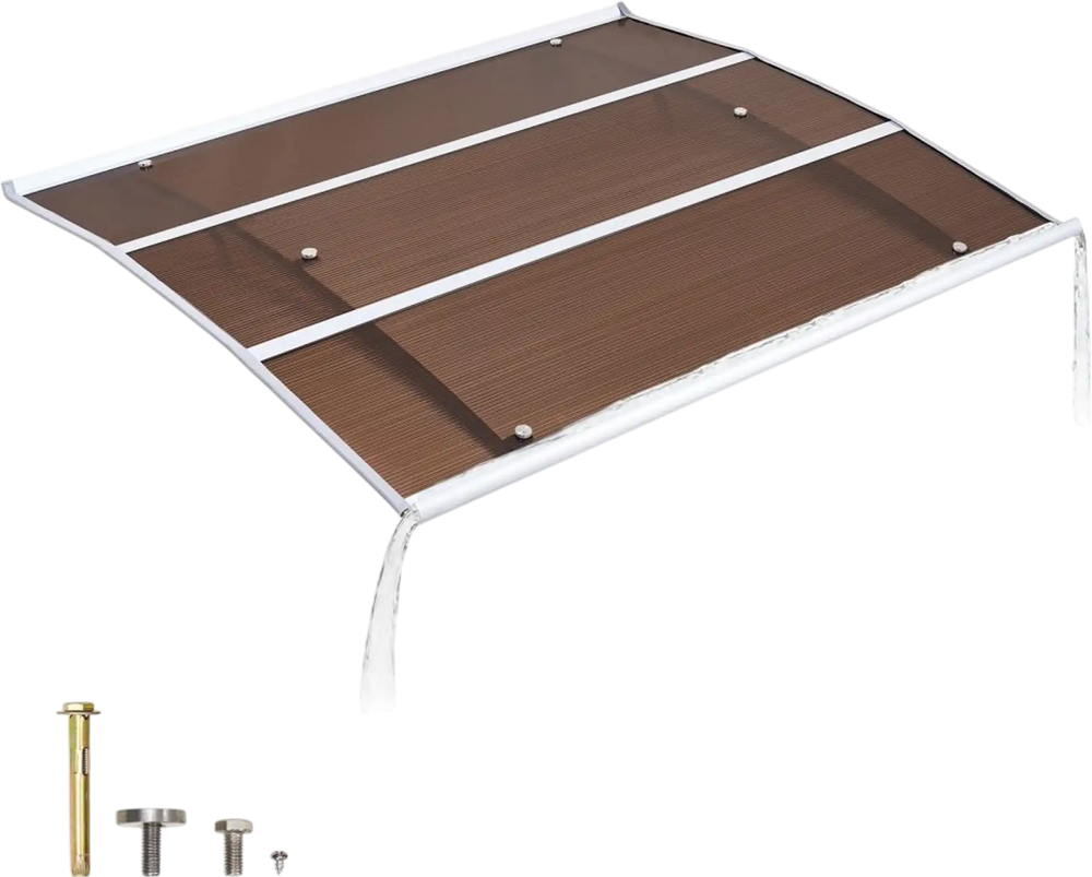 VEVOR Awnings for Door Entrance, 37 x 47 in, Exterior Front Door Window Awnings with Drainage & ABS Bracket, Rain Snow Sun Protection, Overhang Polycarbonate Door Canopy for Porch Patio, Brown