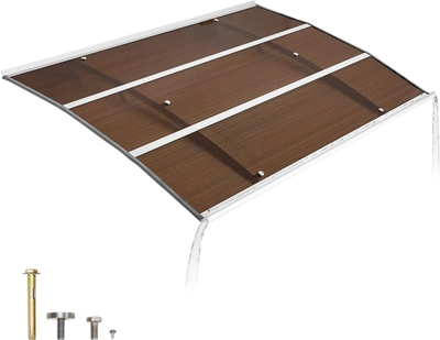 VEVOR Awnings for Door Entrance, 39 x 59 in, Exterior Front Door Window Awnings with Drainage & Metal Bracket, Rain Snow Sun Protection, Overhang Polycarbonate Door Canopy for Porch Patio, Brown