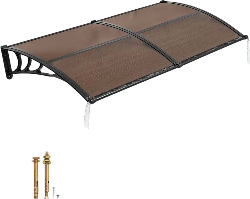VEVOR Awnings for Door Entrance, 38 x 78 in, Exterior Front Door Window Awnings with Drainage & Metal Bracket, Rain Snow Sun Protection, Overhang Polycarbonate Door Canopy for Porch Patio, Brown