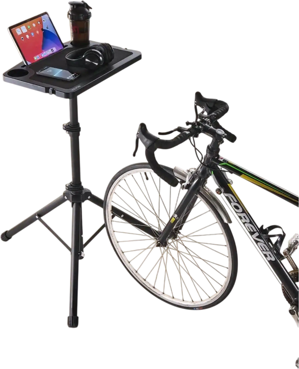 VEVOR Cycling Desk, Stationary Foldable Adjustable Bike Trainer & Treadmill Desk with Triangle Support, Non-Slip Multi-Slot Bike Trainer Fitness Desk with Handle Bar, Fit for Home Office Exercise