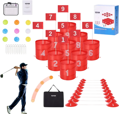 VEVOR Backyard Golf Game, 9 Hole Golf Course, Golf Game Practice Games, Golf Chipping Game for Family, Adults and Kids, Portable Outdoor Yard Golf Game for Lawn, Yard, Camping, Park, Beach