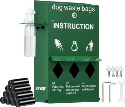 Vevor Dog Waste Station Bag Dispenser with Hand Wash Bottle 600 Bags Lockable Outdoor Holder New