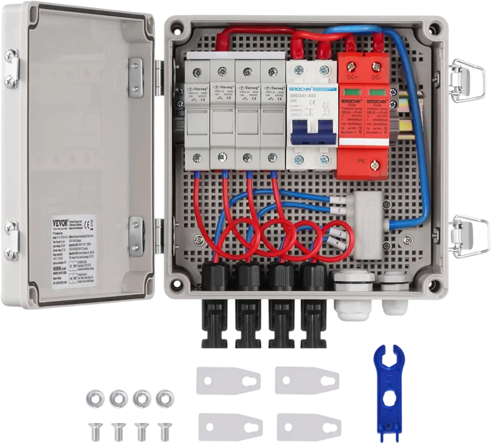 Vevor PV Combiner Box 4-String 10A Solar Panel System ABS Case IP65 New
