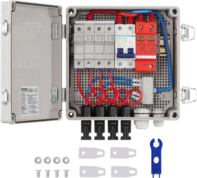 Vevor PV Combiner Box 4-String 10A Solar Panel System ABS Case IP65 New