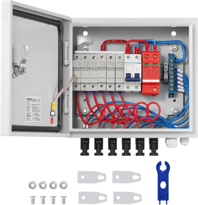 Vevor PV Combiner Box 6-String 15A Steel Case IP65 for Solar Panel Systems New
