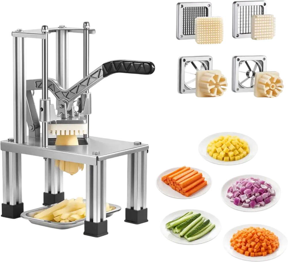 VEVOR French Fry Cutter, Commercial Vegetable Chopper with 4 Blades (1/4", 3/8", 6-Wedge & Apple Corer), Stainless Steel Potato Slicer for Fries, Onion, Carrots, Lemon – Home & Restaurant Use