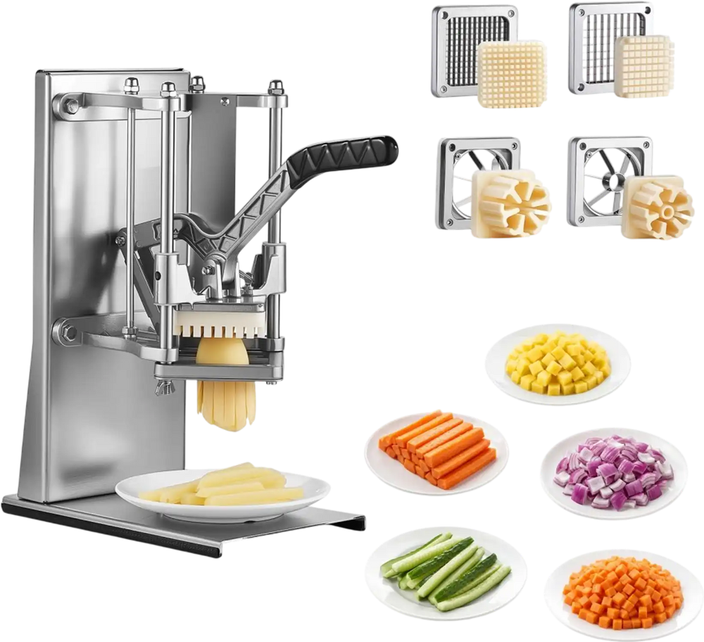 VEVOR French Fry Cutter, Commercial Vegetable Chopper with 4 Blades - 1/4", 3/8", 6-Wedge Slicer & Apple Corer - Wall Mount Stainless Steel Potato Cutter, for Home & Restaurant Use
