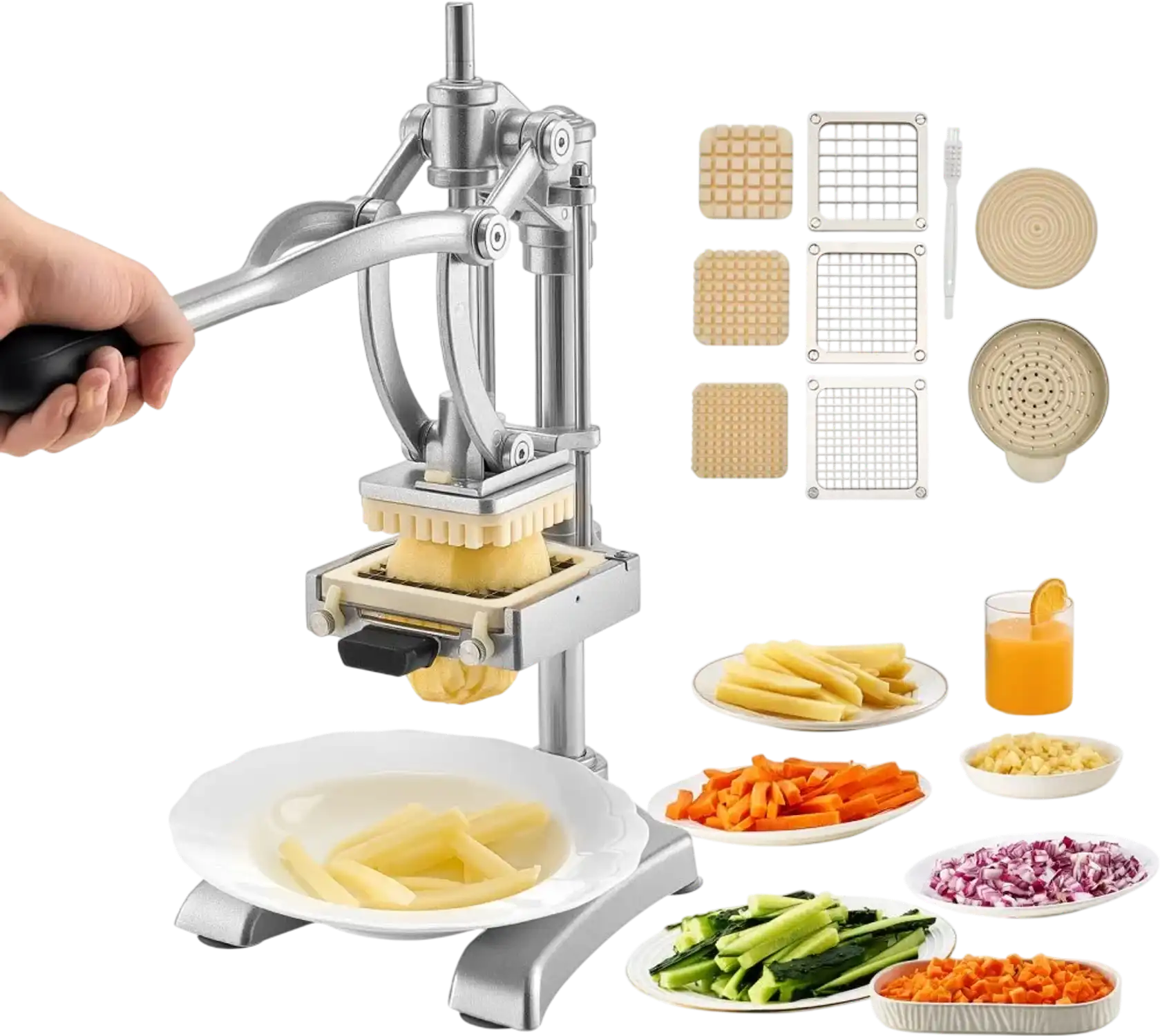 Vevor French Fry Cutter Commercial Stainless Steel Vegetable Chopper with 3 Blades and Juicer New